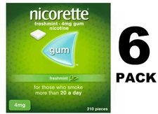 6 X Nicorette Gum 4mg Freshmint 210 Pieces ""FREE SHIP TO USA""