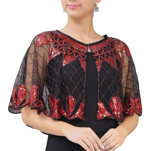 Womens Shrug Shawl Wedding Dresses Cape Cover Ups Sequins Beaded Shawls Party - Bild 20 von 30