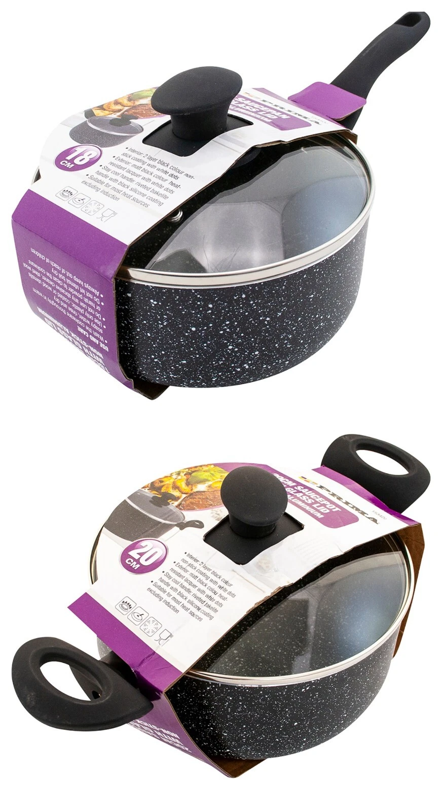 Non Stick Aluminium Casserole Stock Pot/Saucepan with Glass Lid Various Sizes