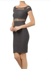 New Gray Form Fitting and Slimming Cap Sleeve Cut Out Dress One Size