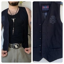 Y2K Tattoo Print Pinstripe Vest Goth Dark Academia Indie Sleaze Button Up S