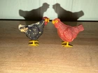 2 Vtg Putz Composition Chicken Figures Metal Feet Putz Farm Cottage