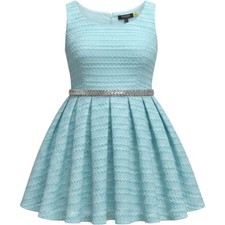 GUESS Los Angeles Mint Green Lace Fit & Flare Dress With Silver Belt- Size 4