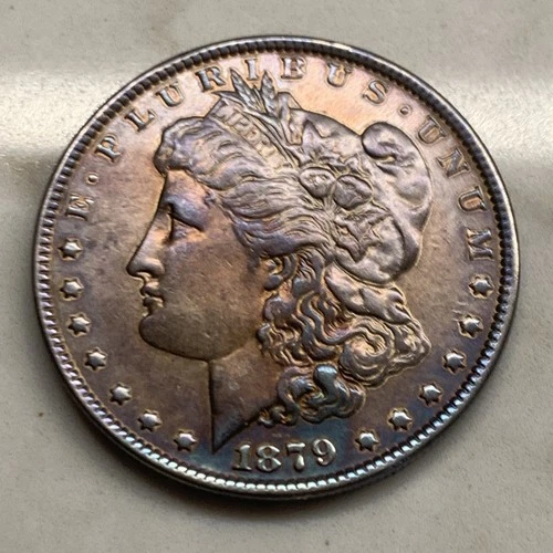 1879 P Morgan Silver Dollar AU/XF beautiful GOLD & RAINBOW 🌈 toning. Excellent