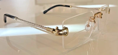 FRED Lunettes Force 10 Gold Silver Optical Frame Rimless Rope Eyeglasses New 56