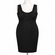City Chic Womens S 16W Black Pleated Bodycon Dress Sleeveless Cocktail Party