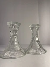 2 Vintage Homeco Lady Love Fostoria Cubist Style Candleholders USA 80-90s