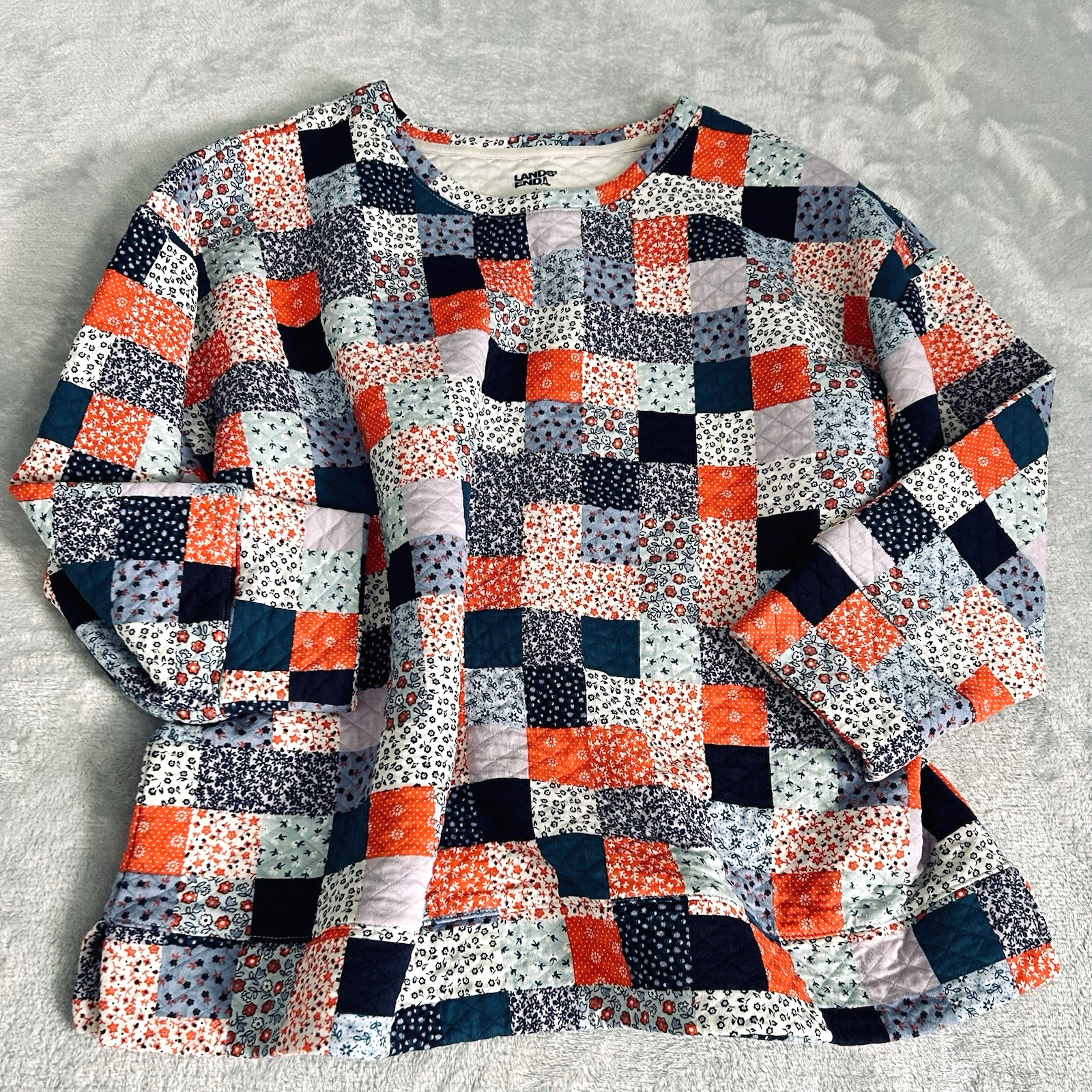 Lands End Quilted Patchwork Sweatshirt Womens L F… - image 1