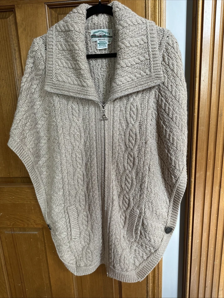 Aran Crafts Womens Merino Wool Cable Knit Toggle Long Cardigan Sweater Sz Medium - Image 2 of 4