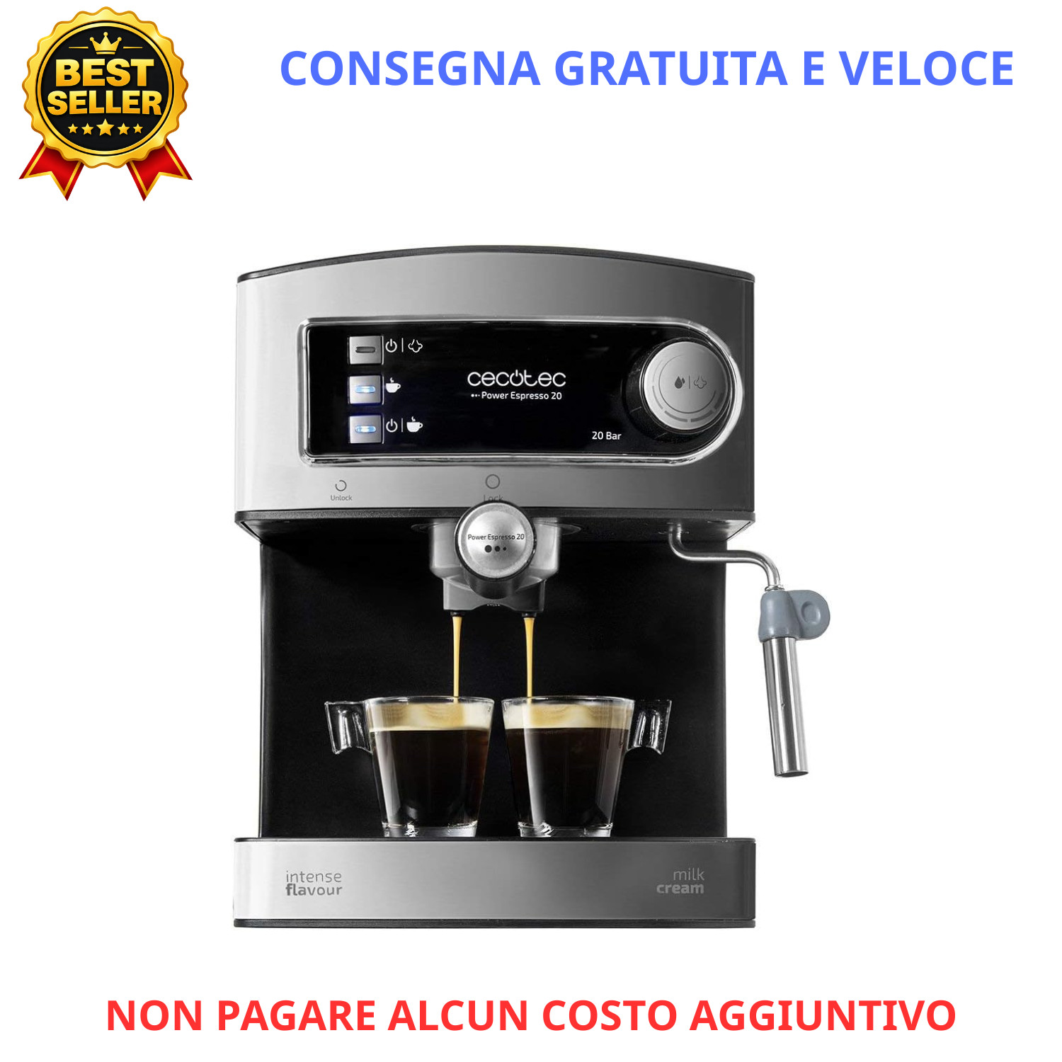 Cecotec Power Espresso 20 Macchina Caffè 850W 20 Bar 1,6L Acciaio Inox