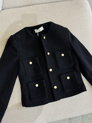 Mango Women s Black Short Jacket XS Lined Gold Tone Buttons Pockets Long Sleeve