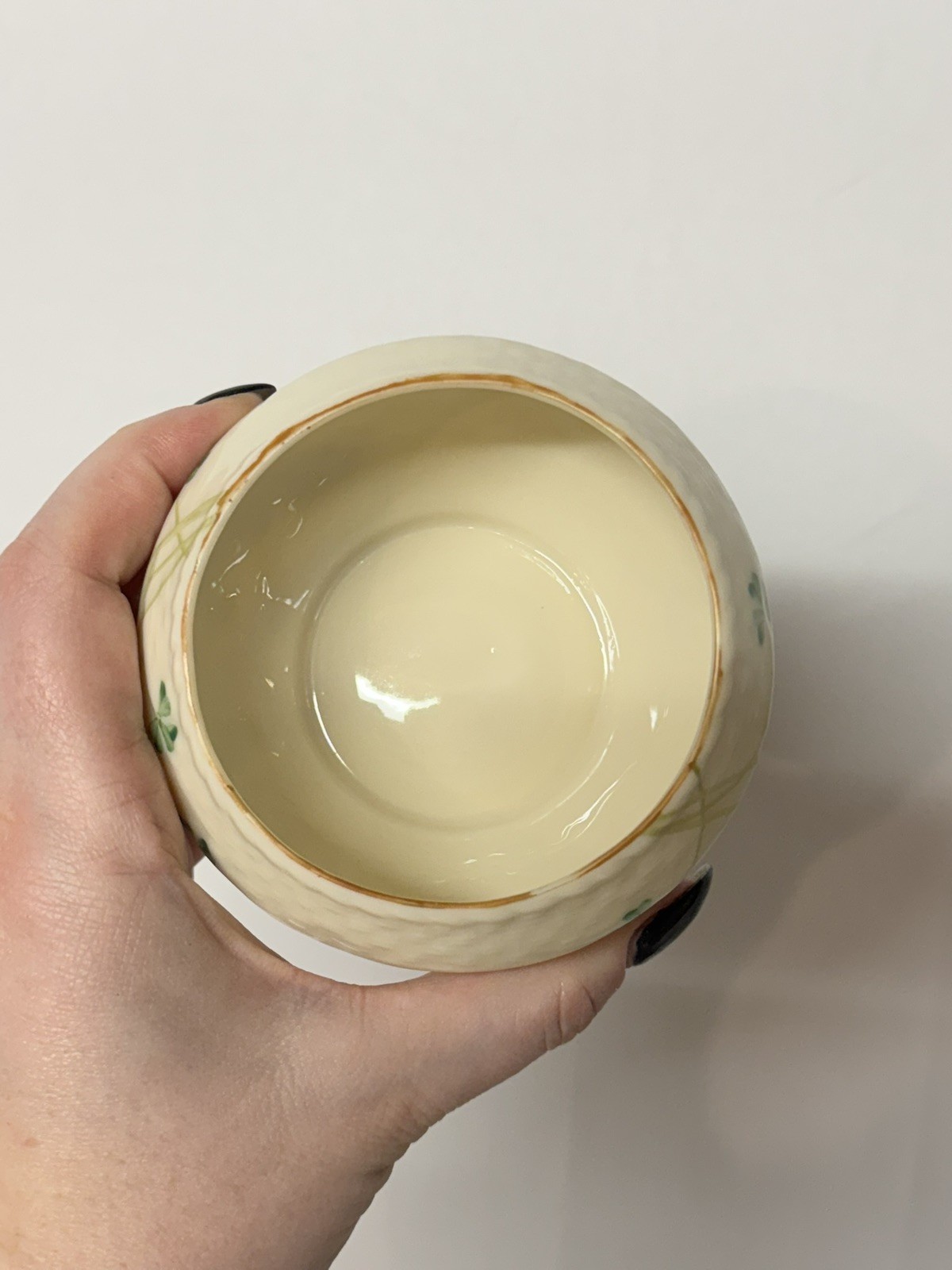 Vintage Belleek Shamrock Basket Weave Design Sugar and Open Creamer Set