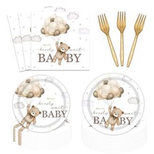 We Can Bearly Wait Bear Baby Shower Party Supplies Serves 24 Brown 96 PCS