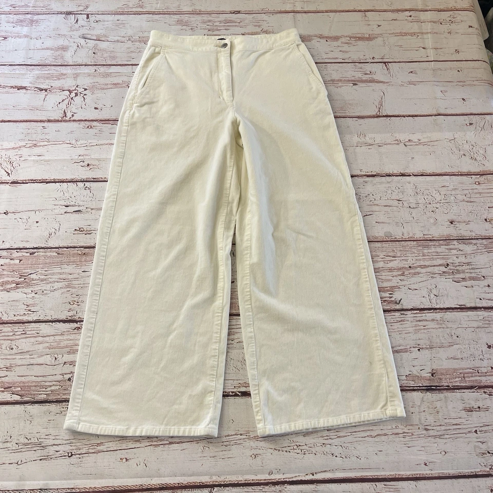 "Pantalón Eileen Fisher crema algodón orgánico elástico pana pierna ancha XS entrepierna 25""" Foto 3 de 4