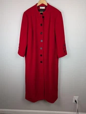 By Harve Benard Coat Womens Large Red Long Embroidered Button Front Collarless