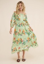 FARM Rio Off-The-Shoulder Long-Sleeve Tiered Floral Midi Dress Size Small