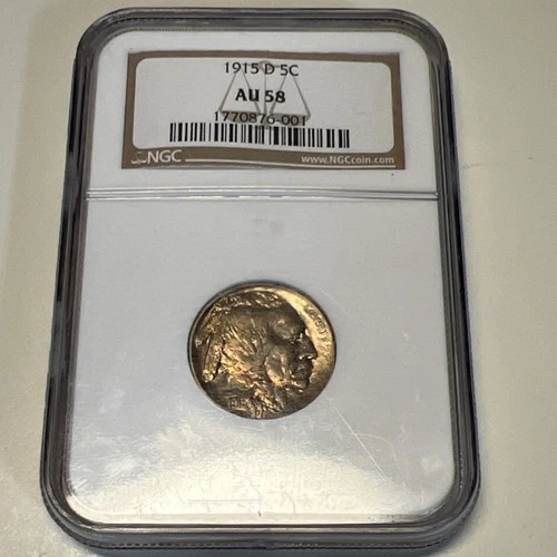 1915-D Buffalo Nickel NGC AU 58 Copper 5C Denver Graded Coin