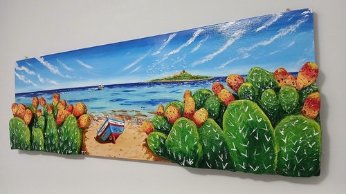 Quadro Dipinto a mano, Mare, Spiaggia, Sicilia. - Foto 3 di 9