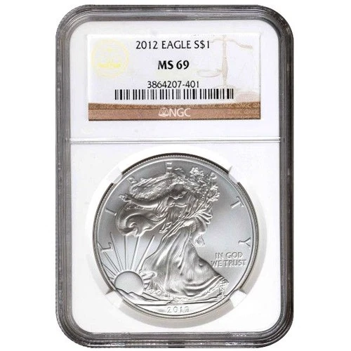 2012 SILVER EAGLE NGC MS 69  ~~ BROWN LABEL  ~~ NO SPOTS ~~ PRISTINE (X)