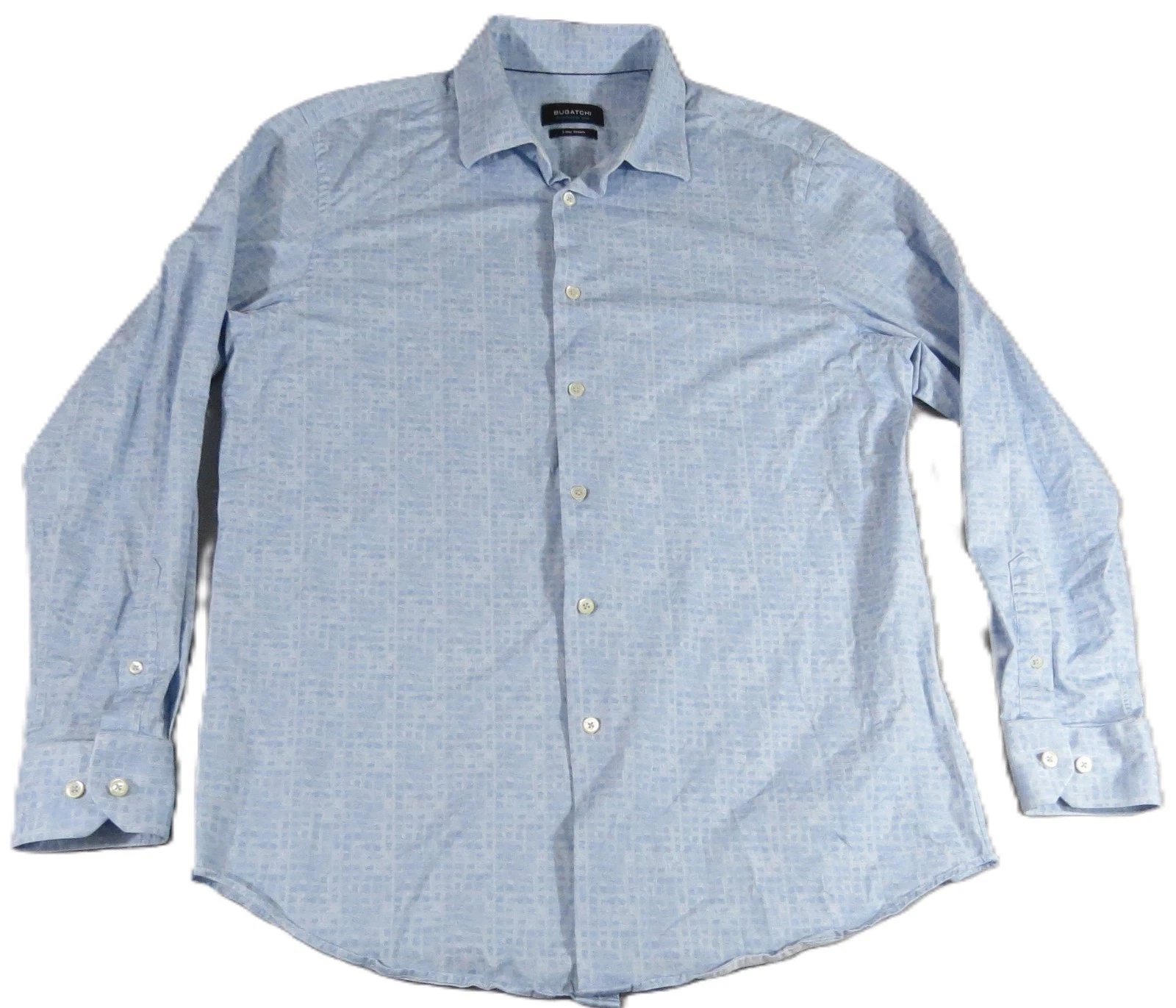 Bugatchi OoohCotton Tech Shirt Mens L Sky Blue 8-Way Stretch Button Front EUC