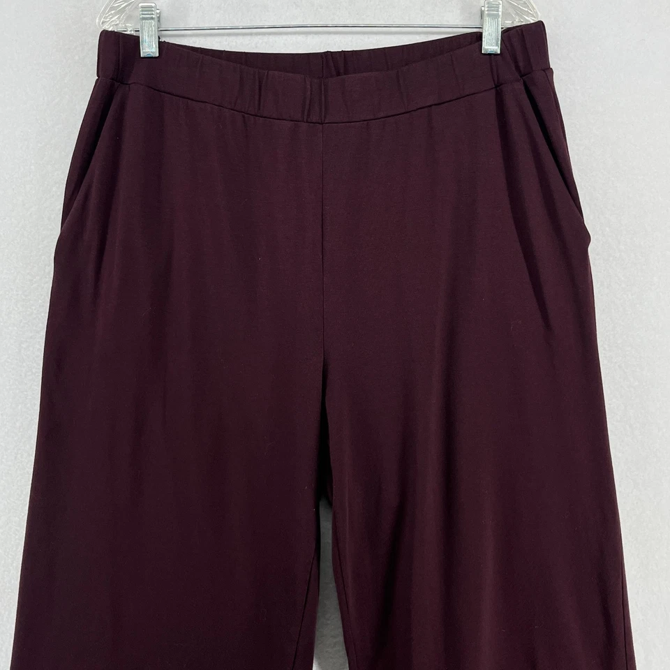 EILEEN FISHER Pants 1X Cotton Stretch Jersey Wide Leg Cropped Mussel Brown USA - Image 3 of 4