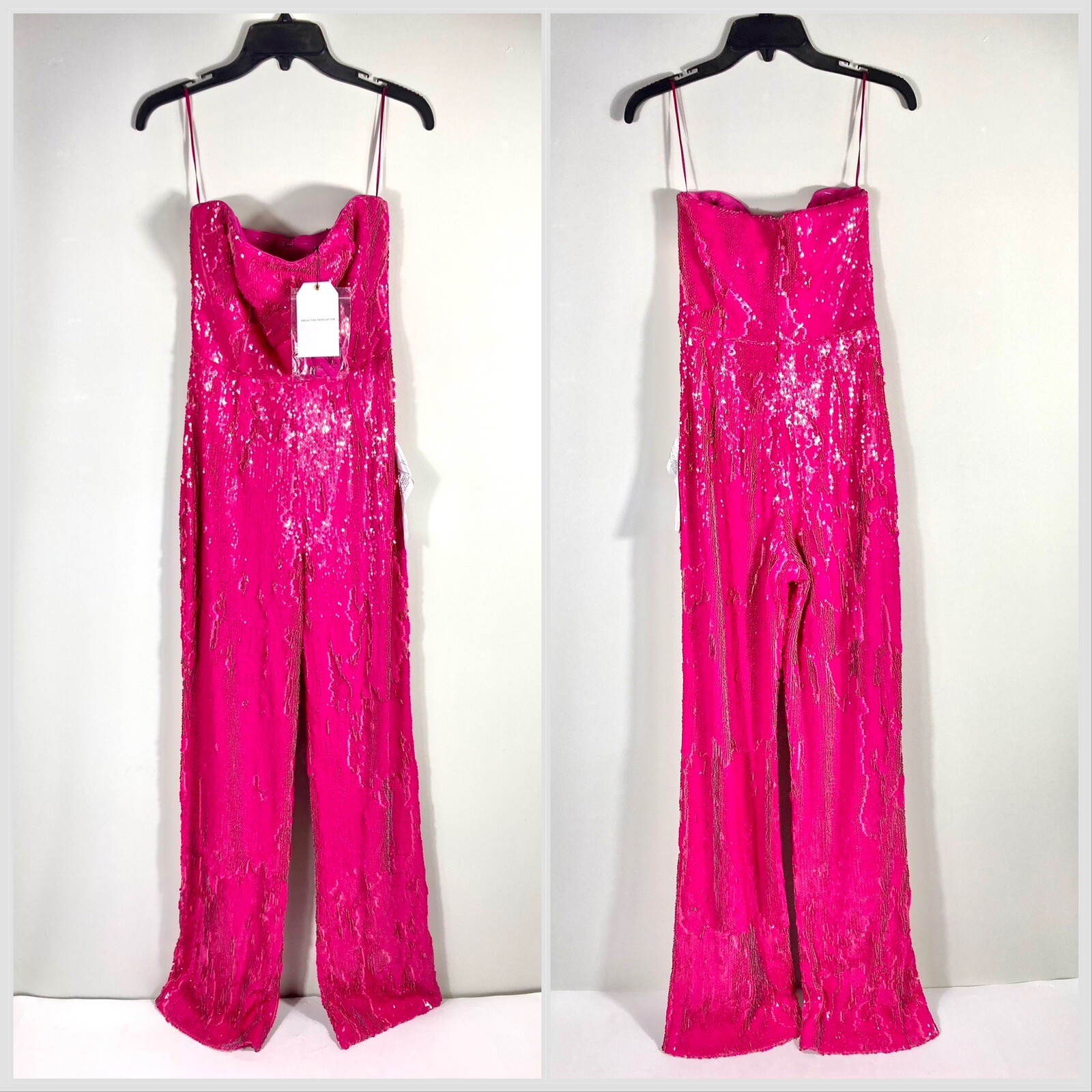 NWT Dress The Population Andy Sequin Strapless Jumpsuit Pink Size S eBay