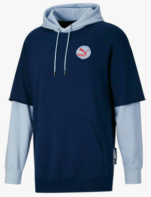 PUMA Mens Classics Now & Then Logo Hoodies Casual Outerwear Casual Hoodie Blue