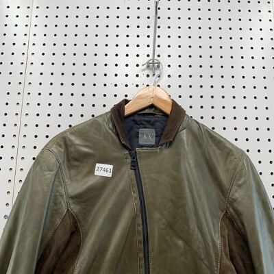 Armani Exchange Woman Small Green Lamb Suede Zipper Motorcycle