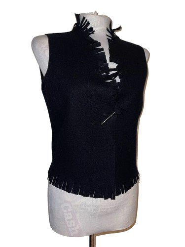 Emporio Armani, EMPORIO ARMANI BLACK CASHMERE FRINGE WAISTCOAT SIZE 12 1990'S