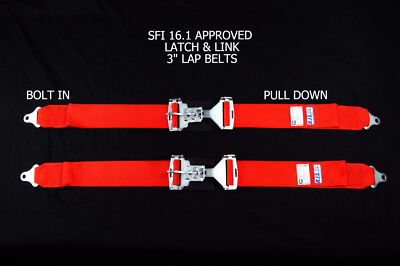 RJS RACING SFI 16.1 LATCH & LINK 3'' LAP BELTS RED PAIR 50502-4 15001904