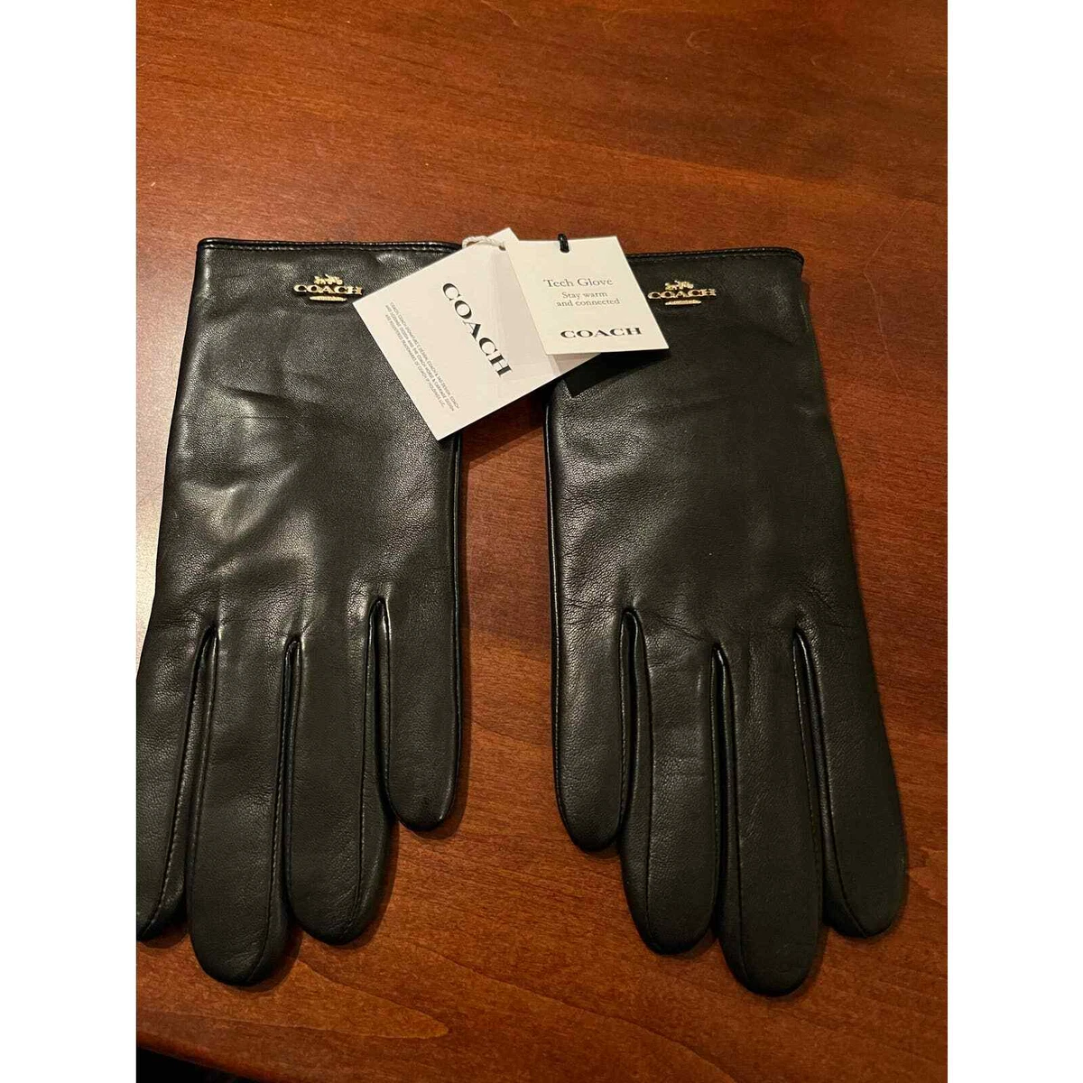 coach women's black leather gloves