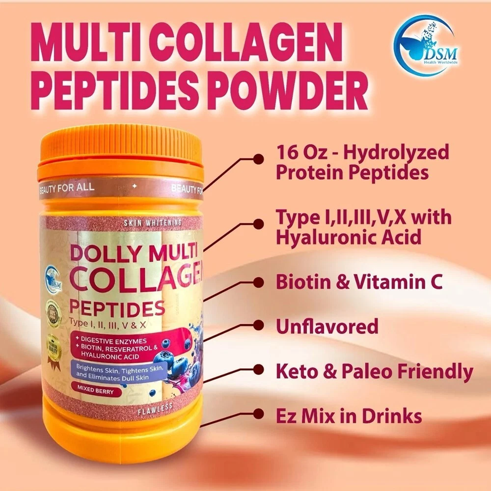 Dolly Multi Collagen Peptides Type I,II,III,V,X with Hyaluronic Acid Whitening