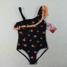 Kanu Surf Swimsuit Girls 10 Black Floral One Piece Ruffle 6549