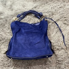 Stuart Weitzman Brigitte Large Leather Hobo Tote Bag Blue Suede See Photos