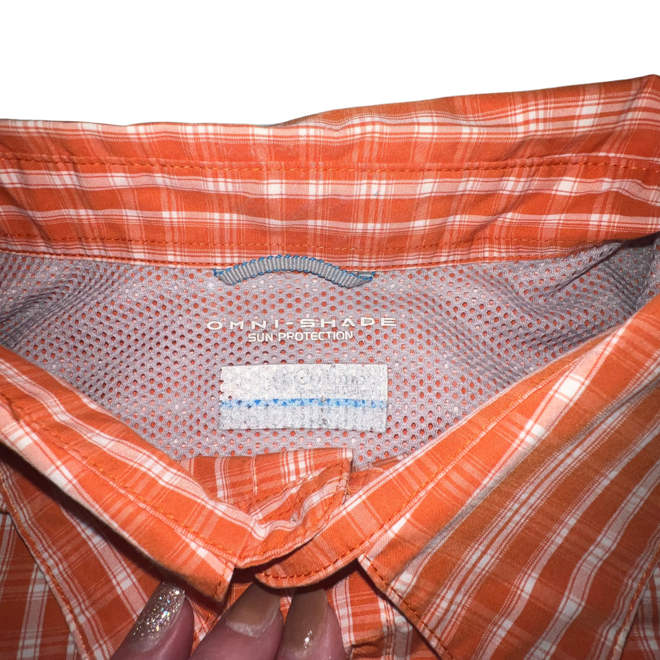 Columbia Shirt Mens 2X Orange Plaid Short Sleeve Omni Shade Outdoor