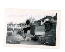 " Our fort " Kids in Playhouse fort in backyard  Vintage snapshot found  photo