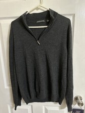 Saks Fifth Avenue Size XL Merino Wool Blend Gray 1/4 Zip Men Sweater