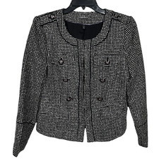 White House Black Market Tweed Blazer Jacket Size 8 Black White Hook Old Money