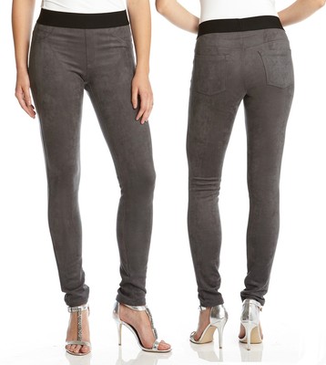 Karen Kane Gray Faux Suede Stretch Leggings Pants MSRP $98