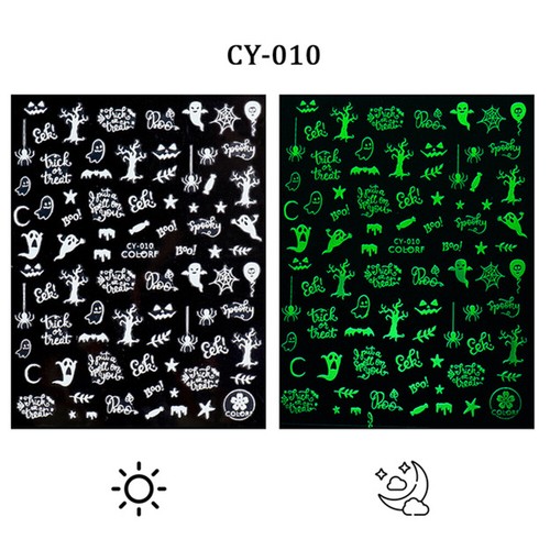 Luminous 3D Nail Stickers Glow In Dark Halloween Decals Nail Art Decoration New - Picture 11 of 18