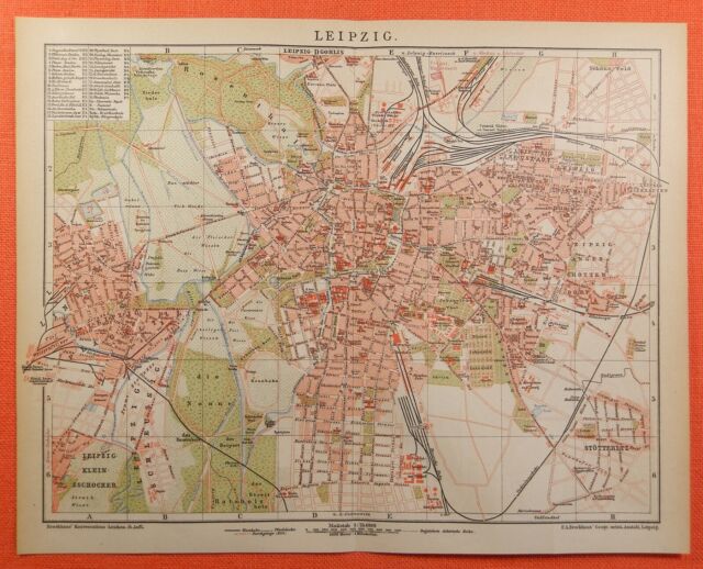 LEIPZIG Crottendorf Rosenthal Reudnitz historischer Stadtplan mit Register 1894