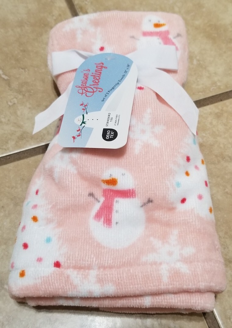 OekoTex Season's Greetings Pink Christmas Set Of 2 Fingertip Towels eBay