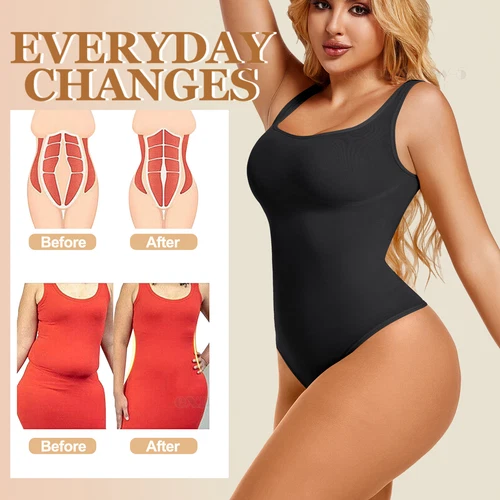 Plus Size Slimming Vest Wide Collar Type High Elastic Bodysuit Shapewear Yoga - Picture 5 of 23