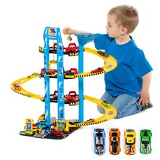 Parkgarage Spielzeug Kinder Autogarage Parkhaus Garage mit 4 Autos Hubschrauber