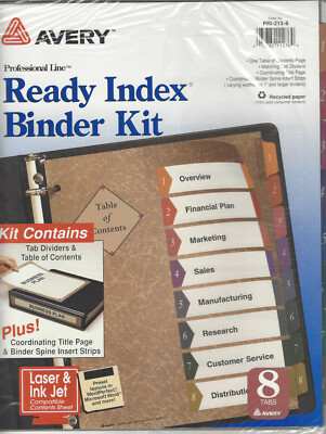Avery_Professional Presentation_Ready Index Binder KIt_PRI-213-8_1-8 tab_colors