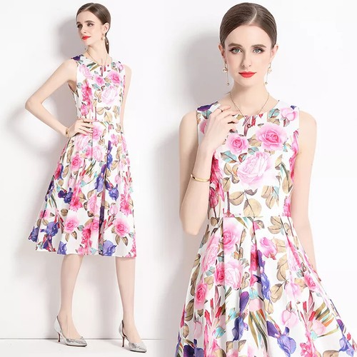 Robe Longue Femme En Satin Doux - Blanc Rose Fleurs - Modèle GIPSY 35700