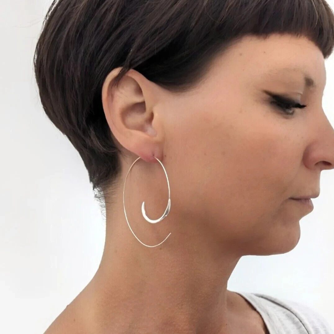 Sterling Silver Large Round Boho Tribal Spiral Threader Earrings