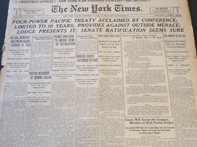 1921 DEC 11 NEW YORK TIMES 4 POWER PACIFIC TREATY ACCLAIMED CONFERENCE - NT 6474