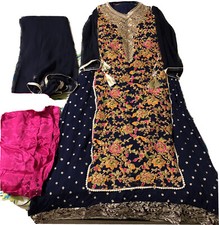 pakistani fancy party wear dark blue 3 piece w pink pants