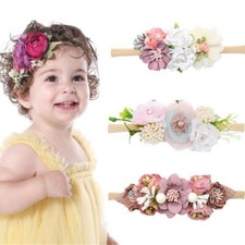 Floral Pearl Headband - With Elastic Nylon Hair Bands For Baby Photography Props